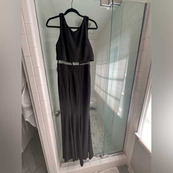 Betsy & Adam formal mermaid gown with mesh cutout - Picture 3 of 11